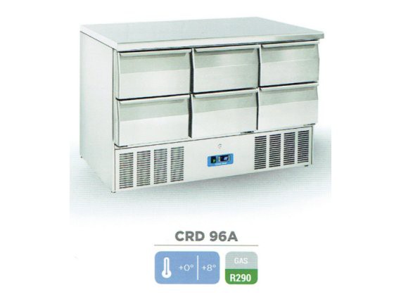 Tavolo refrigerato sei cassetti CRD 96A cm.136.5x70. 0/+8° R600a.